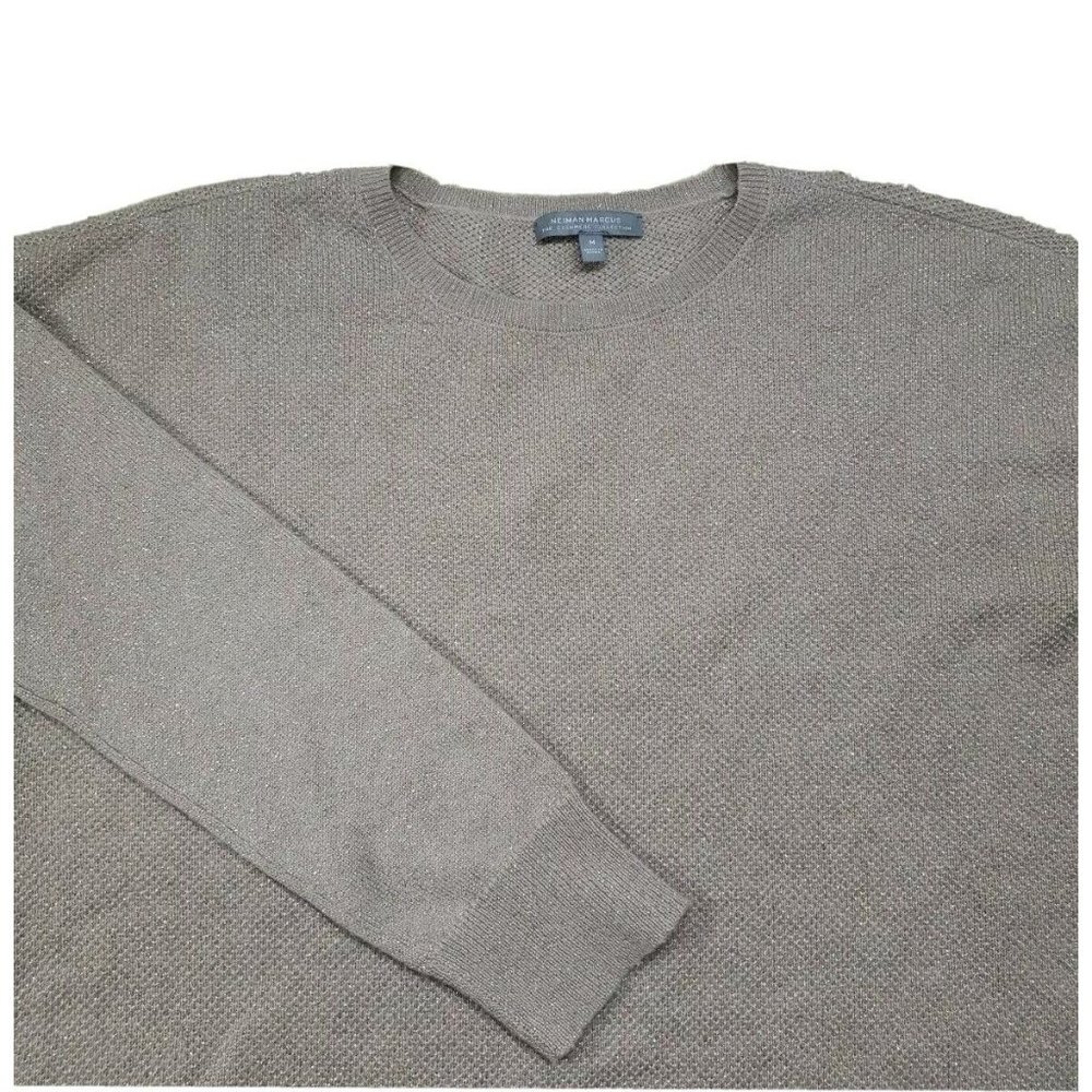 Neiman Marcus Cashmere Collection Metallic Sweater Crew Neck Camel Tan Size M